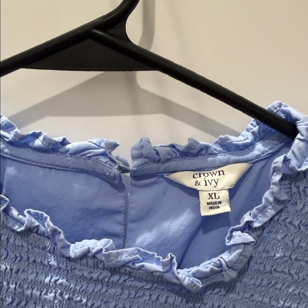 crown & ivy Sky Blue Smocked Flutter Sleeve Blouse - Picture 2 of 3